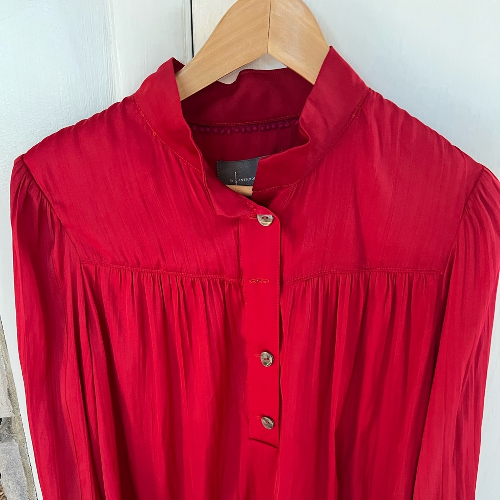 Women’s red 100% polyester blouse. Anthropologie size M never worn